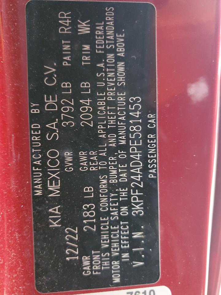 2023 KIA FORTE LX VIN:3KPF24AD4PE581453