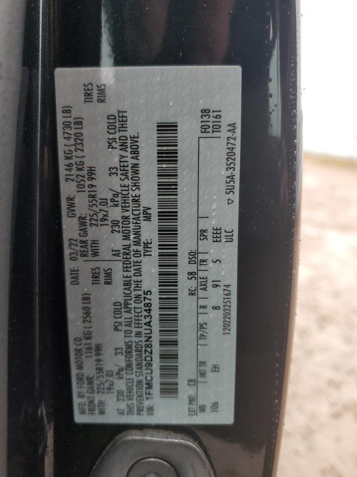 2022 FORD ESCAPE TITANIUM VIN:1FMCU9DZ8NUA34875