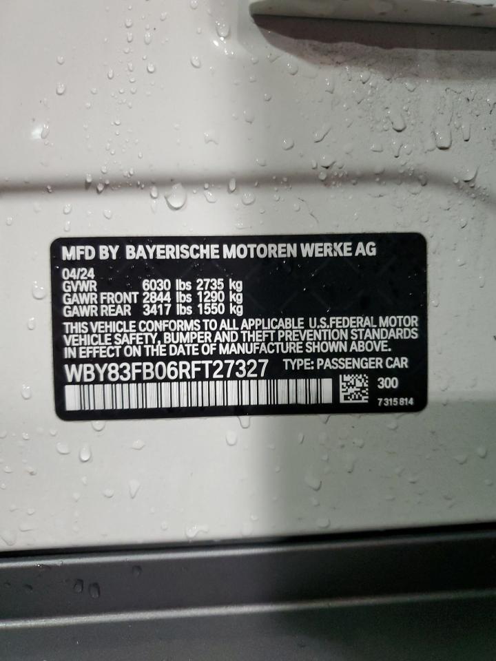 2024 BMW I4 XDRIVE 40 VIN:WBY83FB06RFT27327