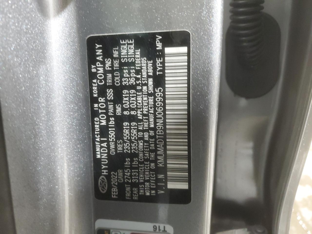 2022 GENESIS GV70 BASE VIN:KMUMADTB9NU069995