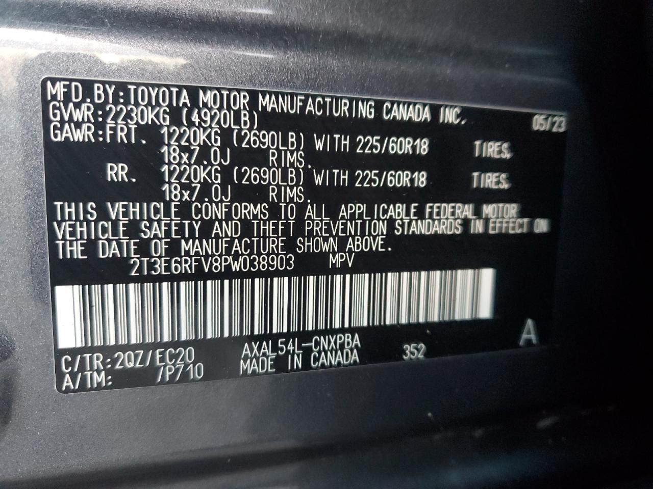 2023 TOYOTA RAV4 XSE VIN:2T3E6RFV8PW038903