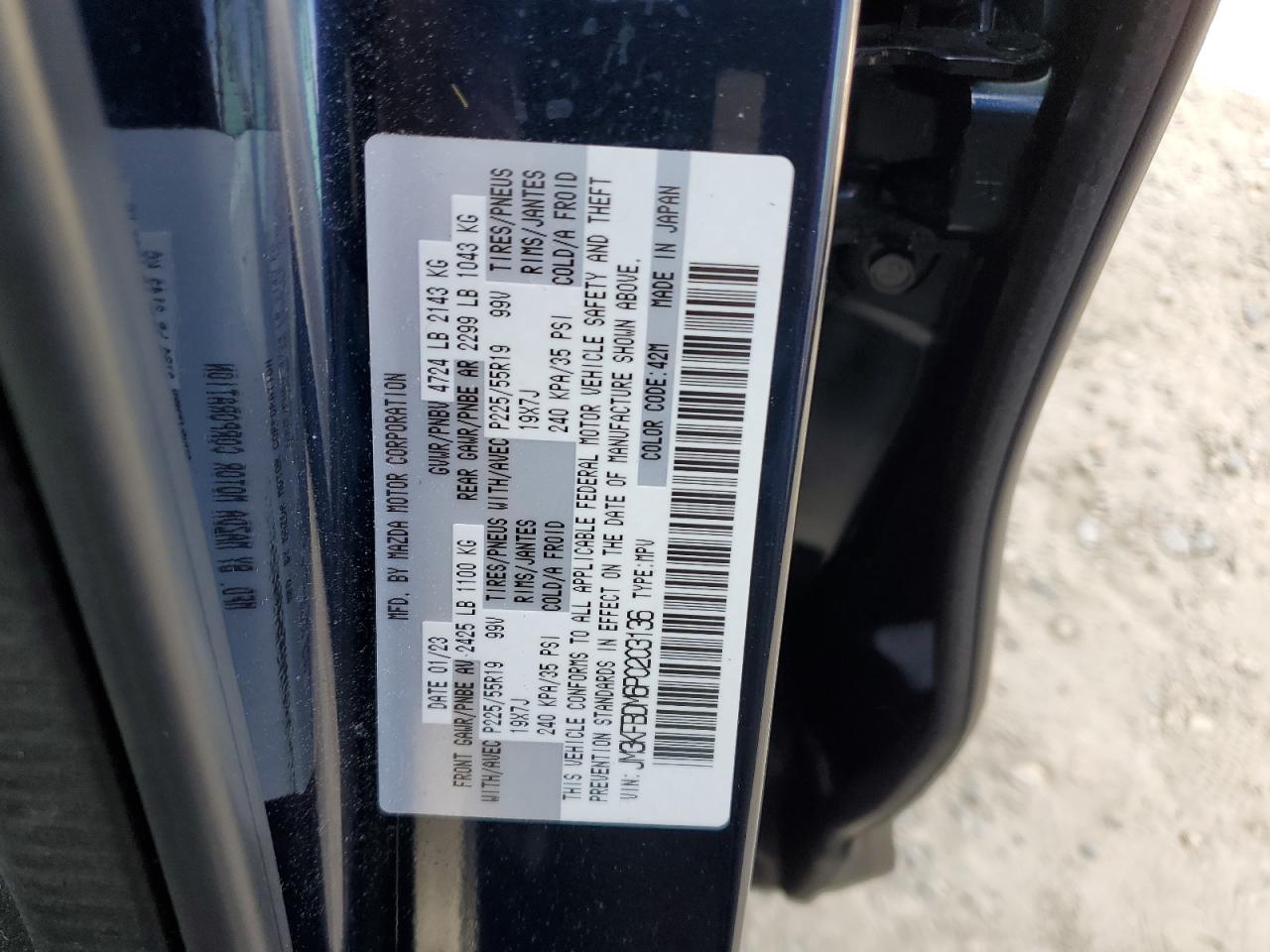 2023 MAZDA CX-5 PREMIUM VIN:JM3KFBDM6P0203136