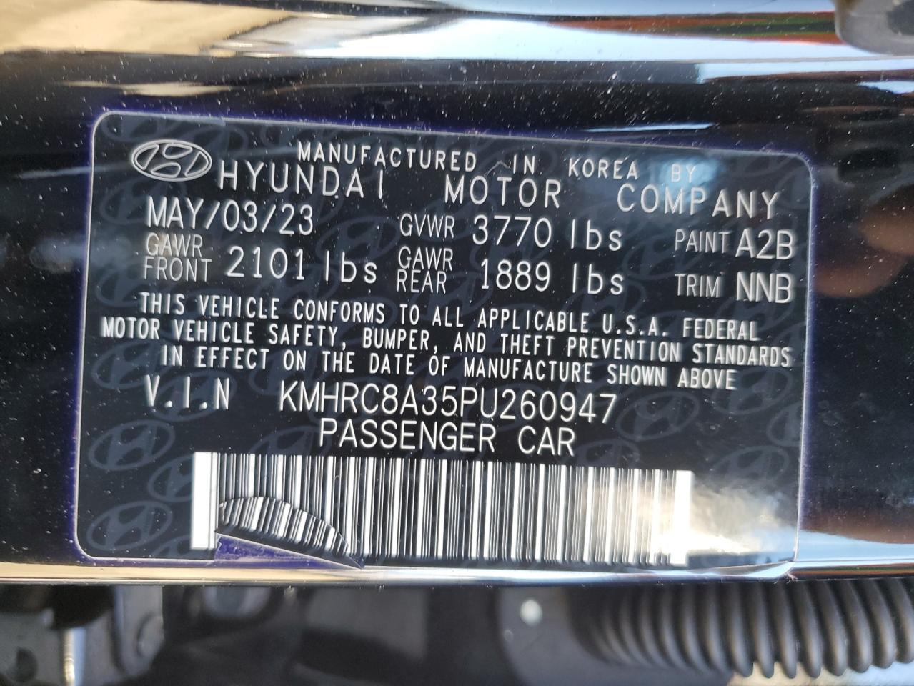 2023 HYUNDAI VENUE SEL VIN:KMHRC8A35PU260947