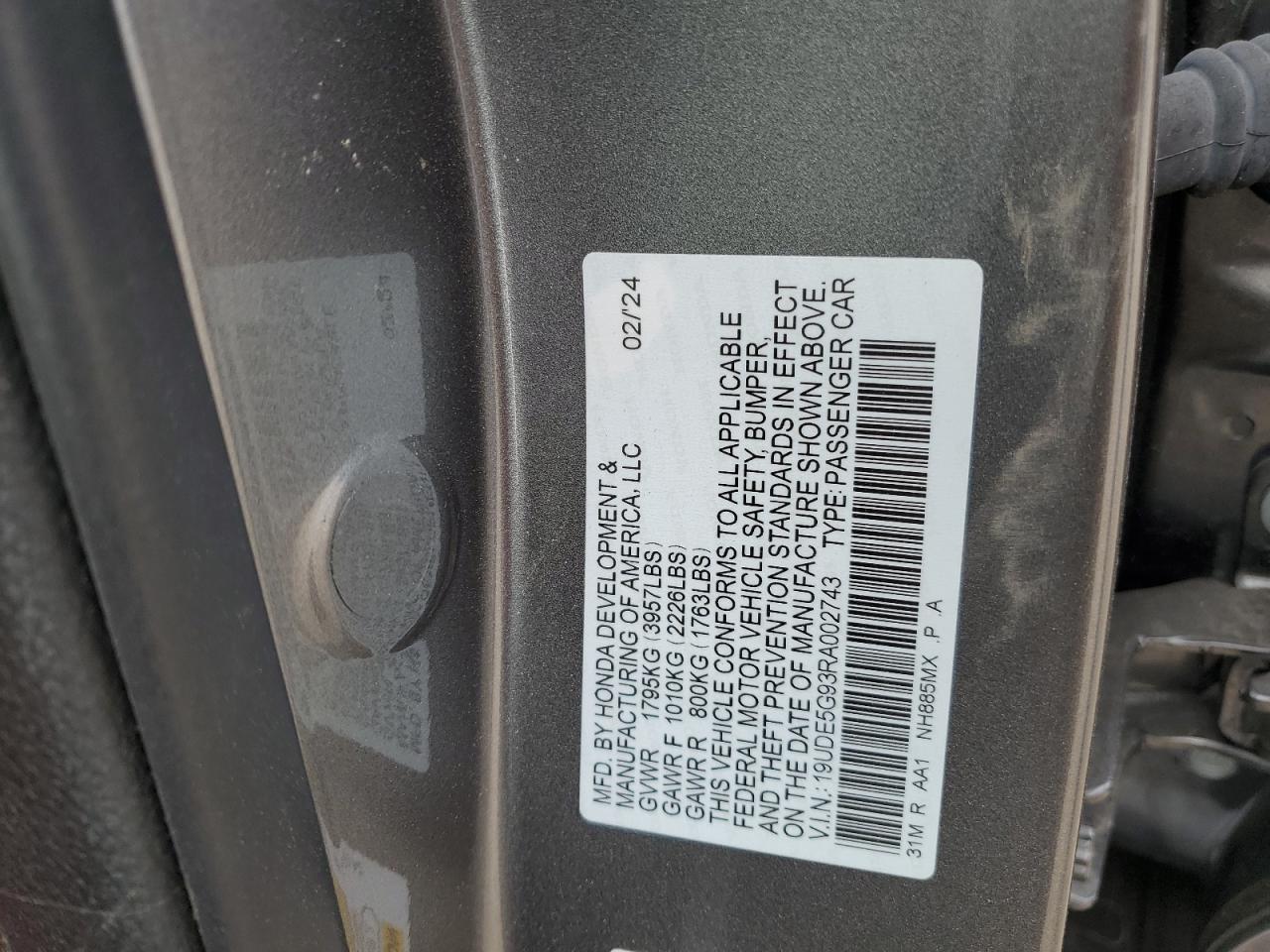 2024 ACURA INTEGRA TYPE S VIN:19UDE5G93RA002743
