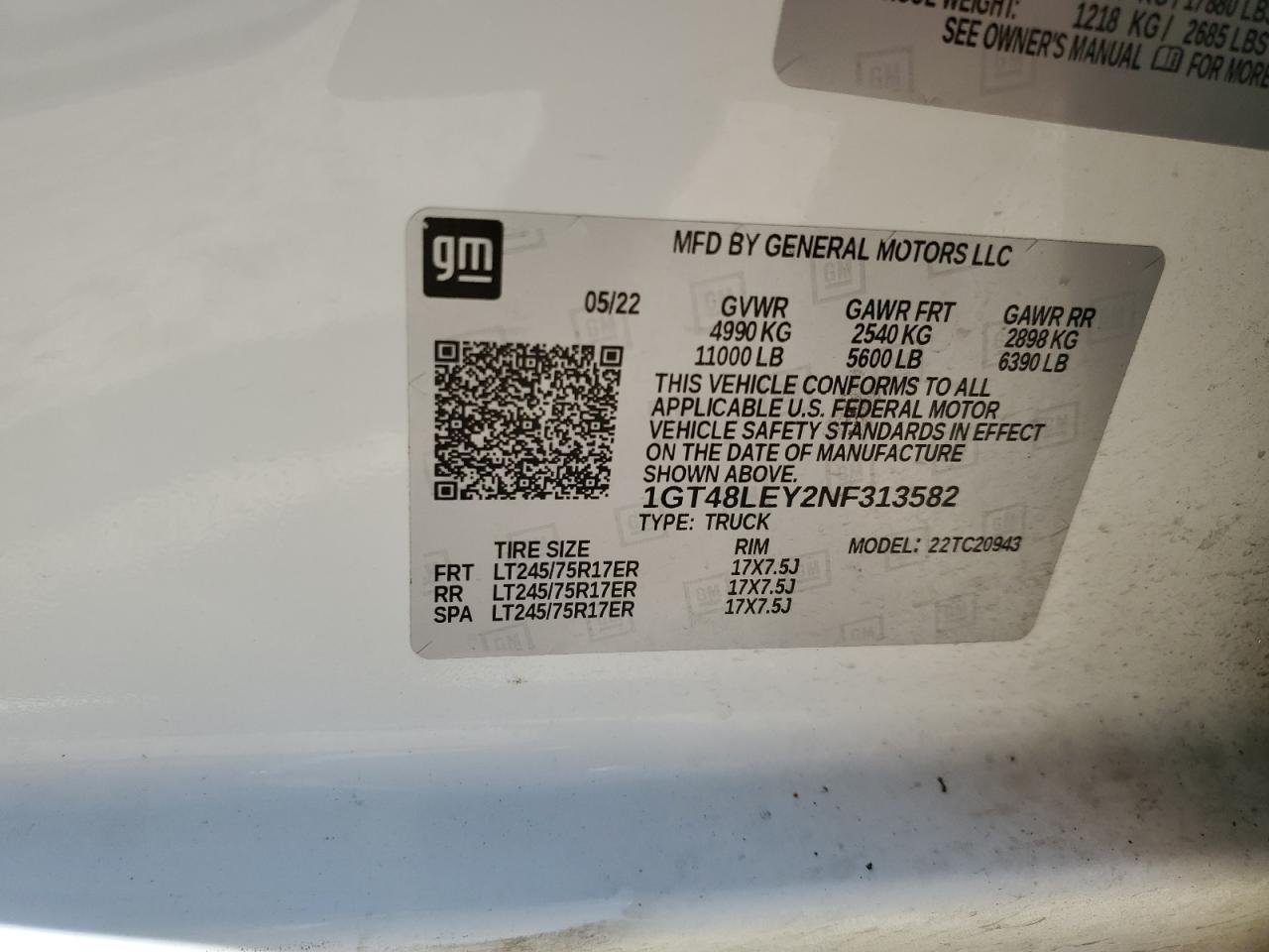 2022 GMC SIERRA C2500 HEAVY DUTY VIN:1GT48LEY2NF313582