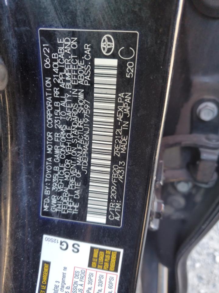 2022 TOYOTA COROLLA LE VIN:JTDEPMAE6NJ197597