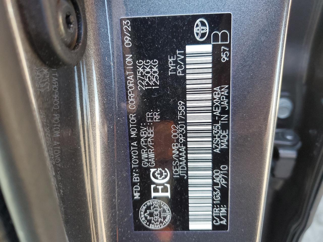 2023 TOYOTA CROWN XLE VIN:JTDAAAAF9P3017589