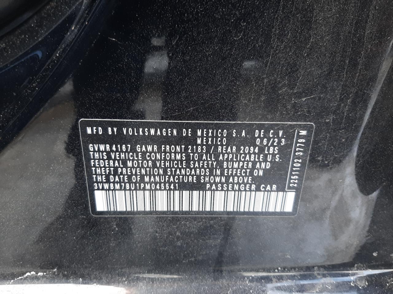 2023 VOLKSWAGEN JETTA SPORT VIN:3VWBM7BU1PM045541