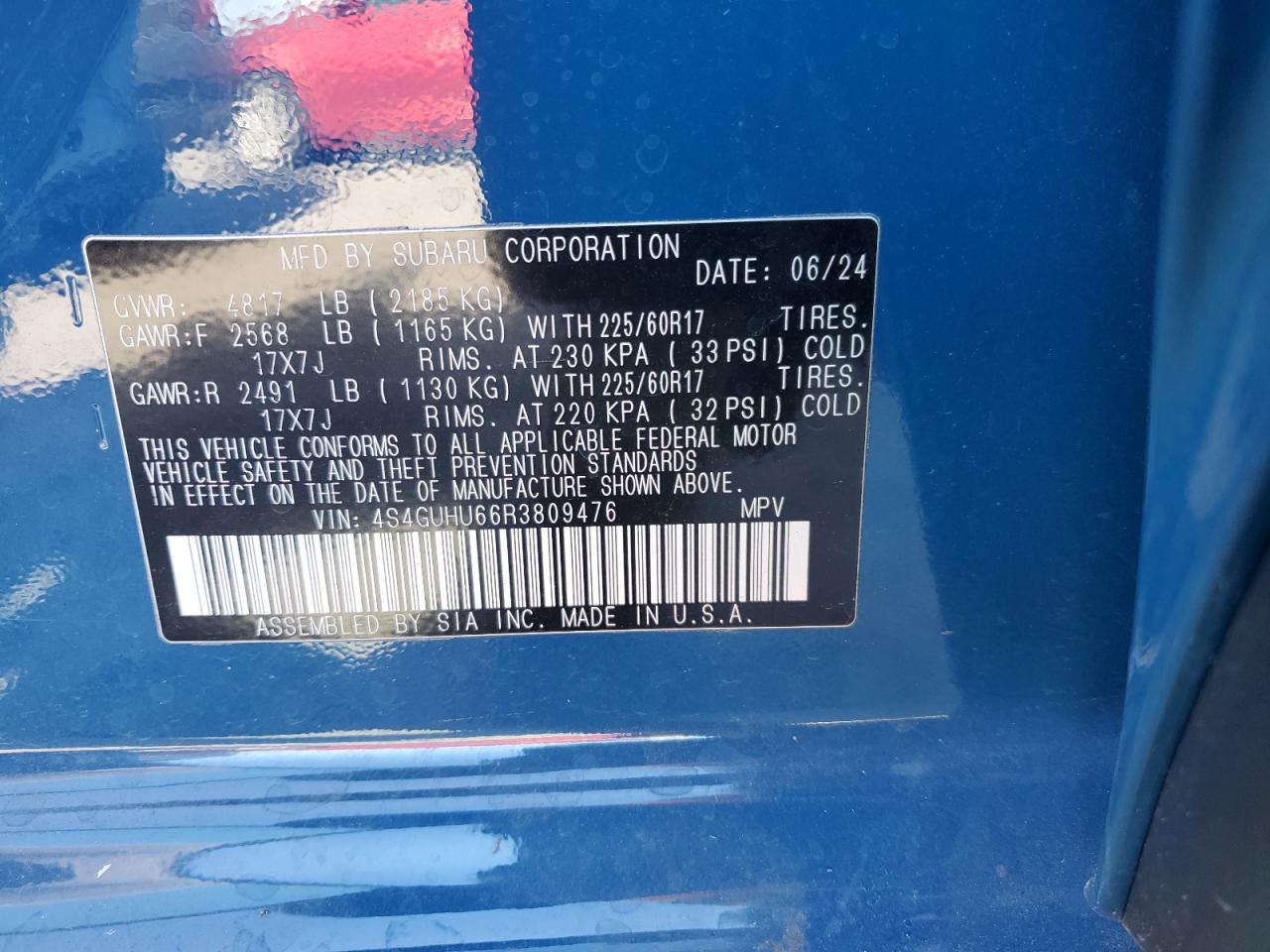 2024 SUBARU CROSSTREK WILDERNESS VIN:4S4GUHU66R3809476