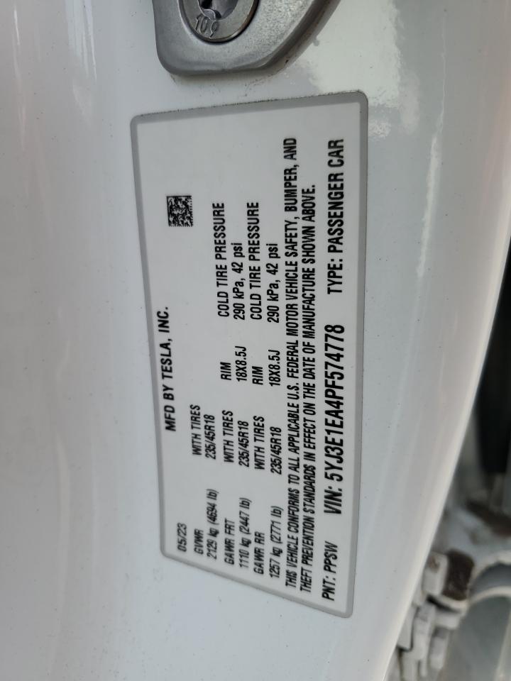 2023 TESLA MODEL 3  VIN:5YJ3E1EA4PF574778