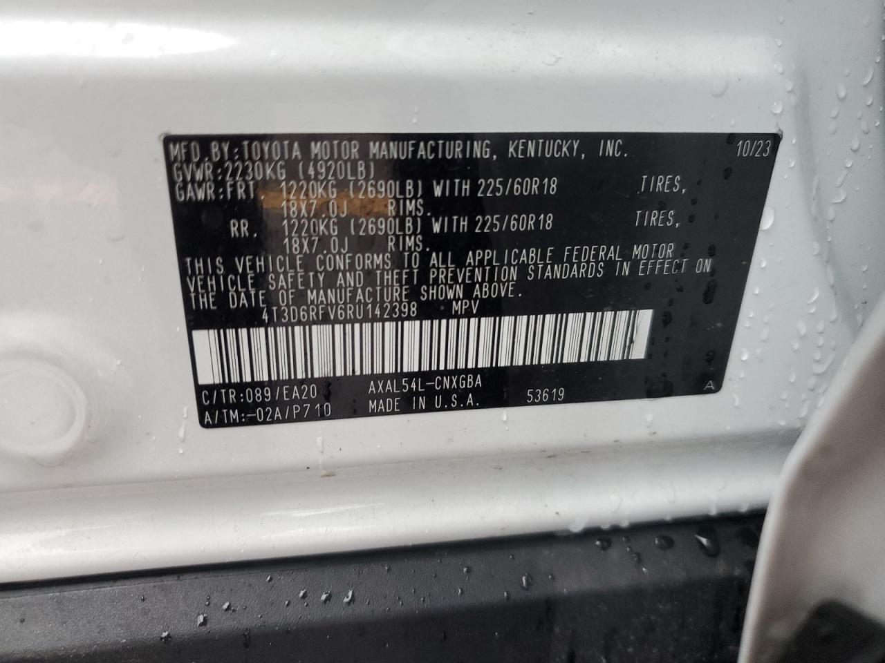 2024 TOYOTA RAV4 LIMITED VIN:4T3D6RFV6RU142398