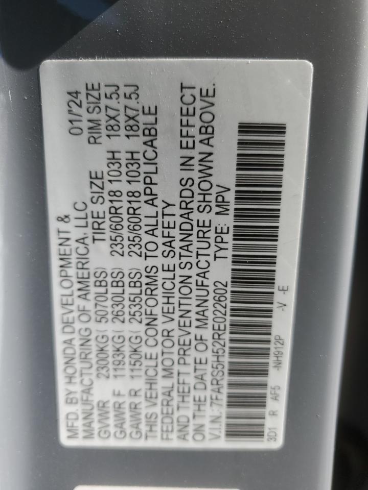 2024 HONDA CR-V SPORT VIN:7FARS5H52RE022602