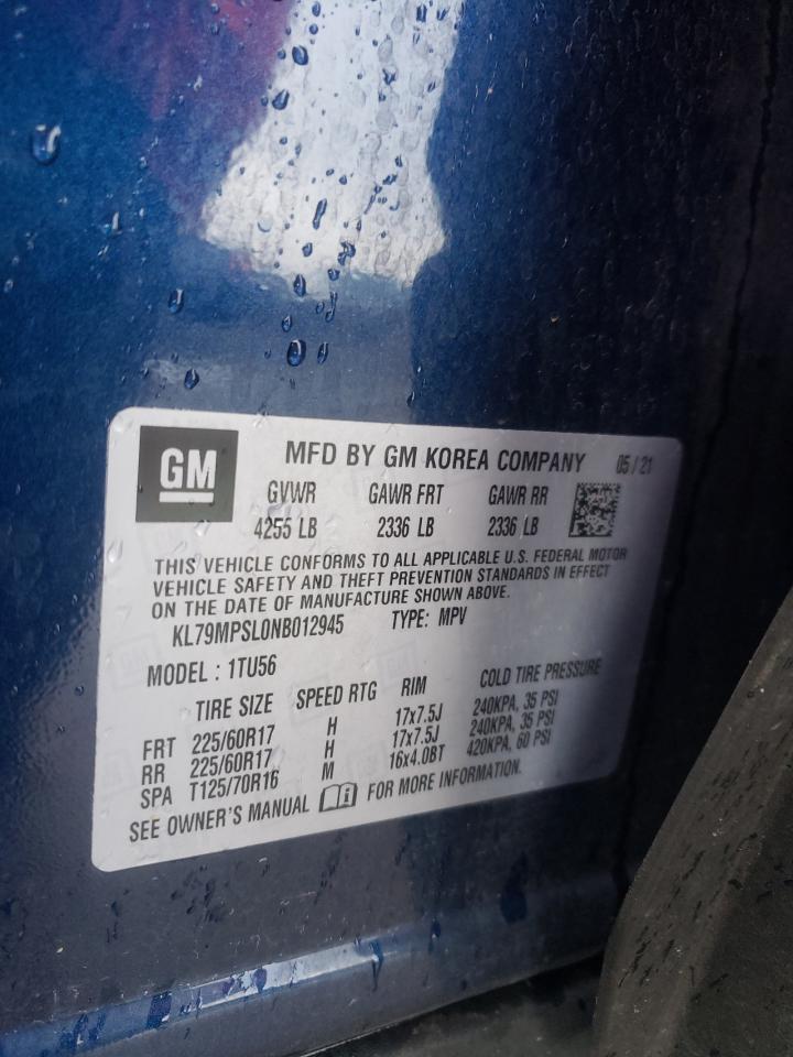 2022 CHEVROLET TRAILBLAZER LT VIN:KL79MPSL0NB012945