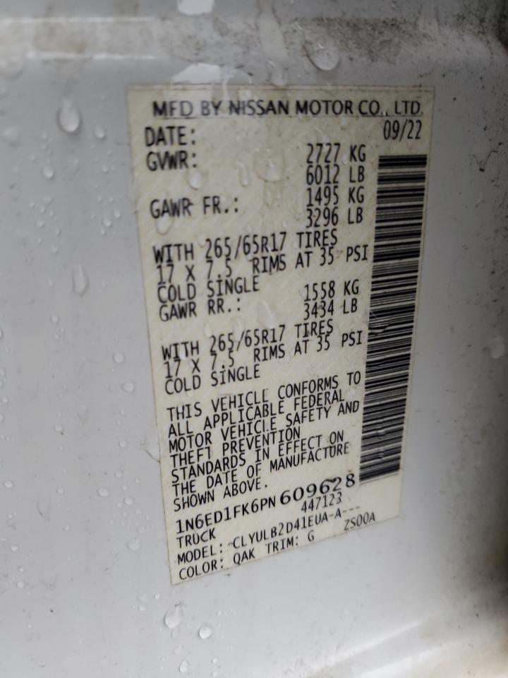 2023 NISSAN FRONTIER SV VIN:1N6ED1FK6PN609628
