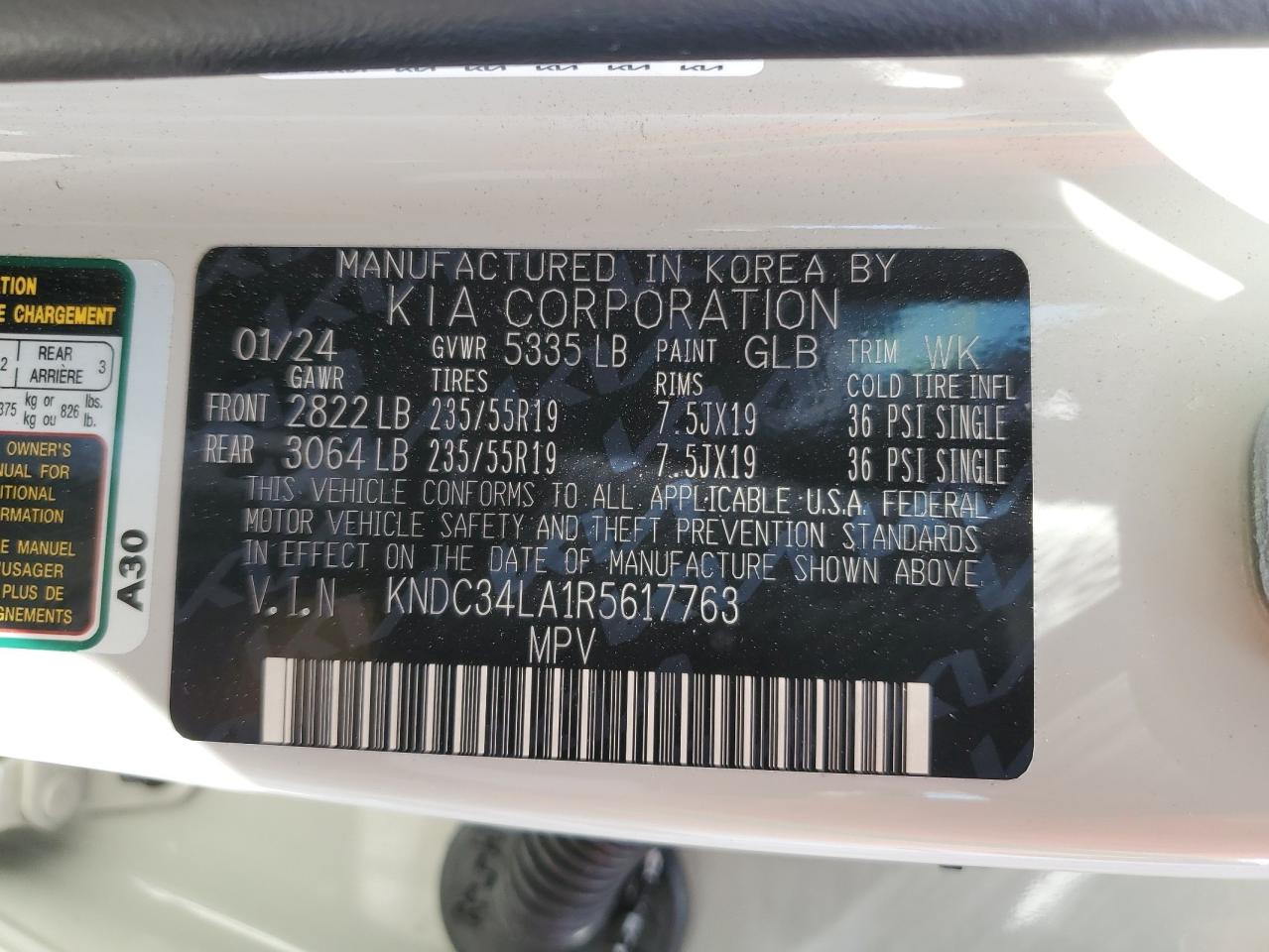 2024 KIA EV6 LIGHT VIN:KNDC34LA1R5617763