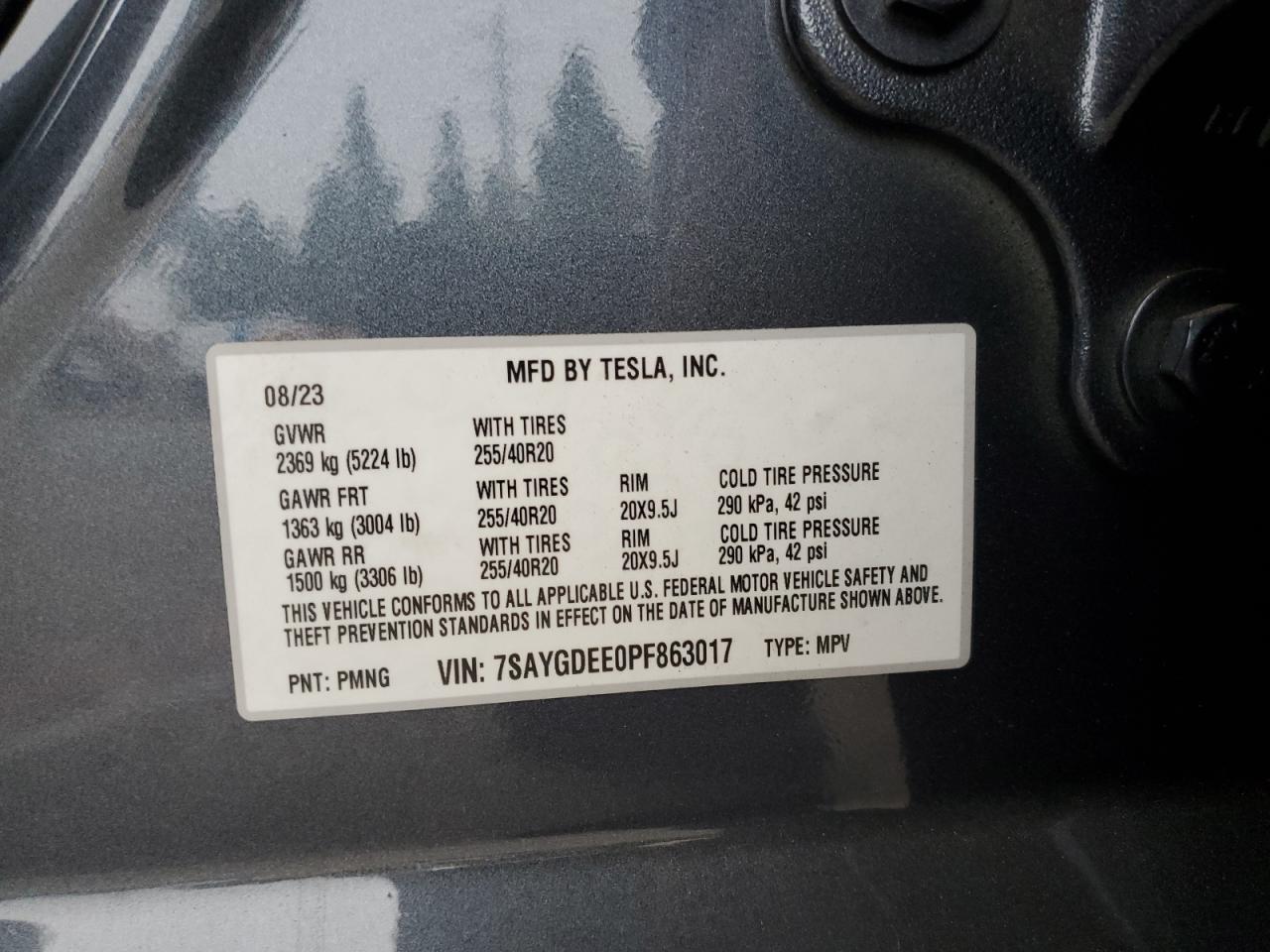 2023 TESLA MODEL Y  VIN:7SAYGDEE0PF863017