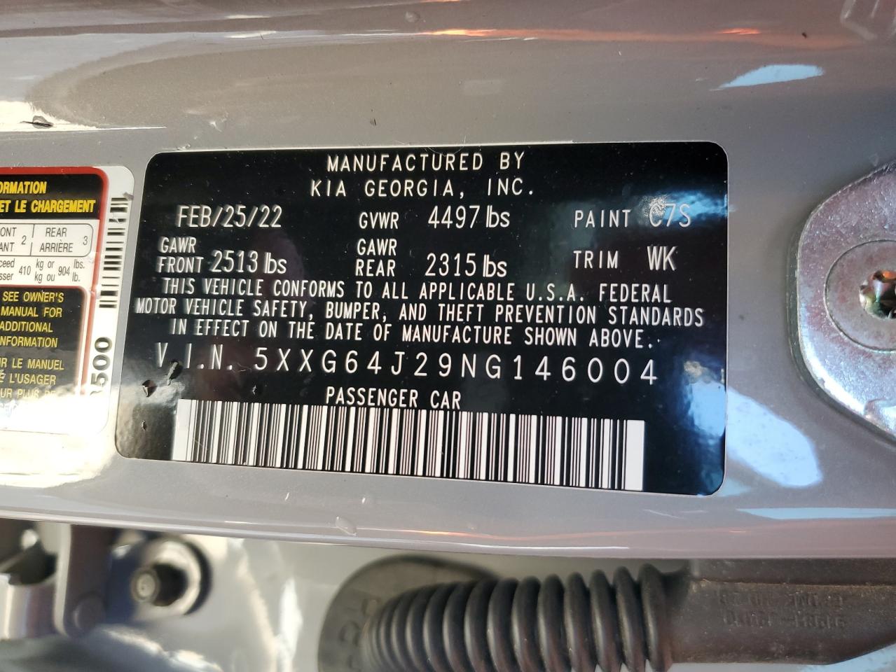 2022 KIA K5 GT LINE VIN:5XXG64J29NG146004