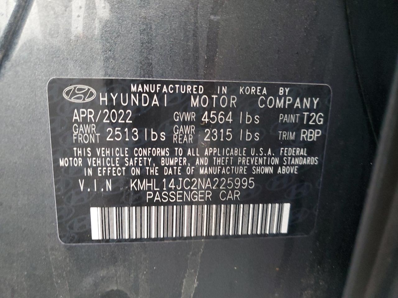 2022 HYUNDAI SONATA N LINE VIN:KMHL14JC2NA225995