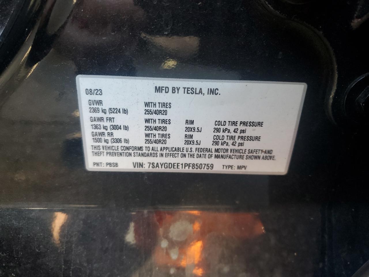 2023 TESLA MODEL Y  VIN:7SAYGDEE1PF850759