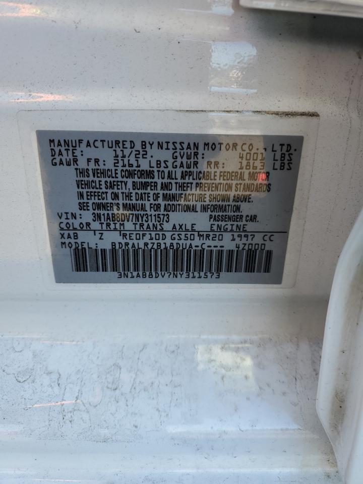 2022 NISSAN SENTRA SR VIN:3N1AB8DV7NY311573
