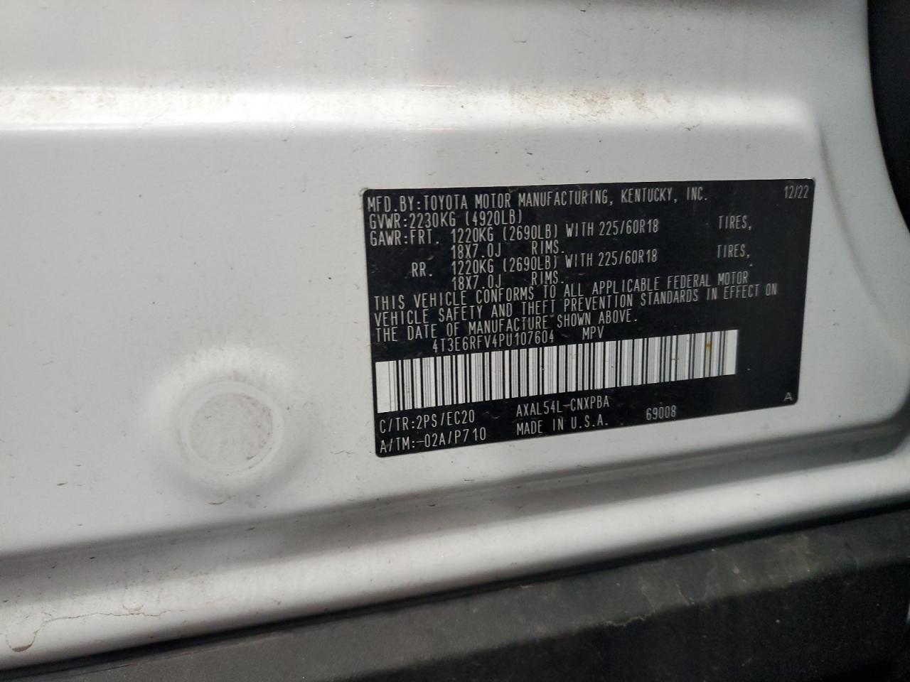 2023 TOYOTA RAV4 XSE VIN:4T3E6RFV4PU107604