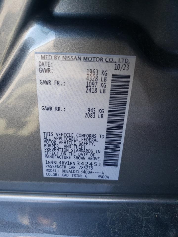 2024 NISSAN ALTIMA S VIN:1N4BL4BV1RN342451