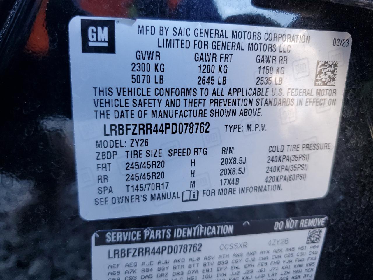 2023 BUICK ENVISION AVENIR VIN:LRBFZRR44PD078762
