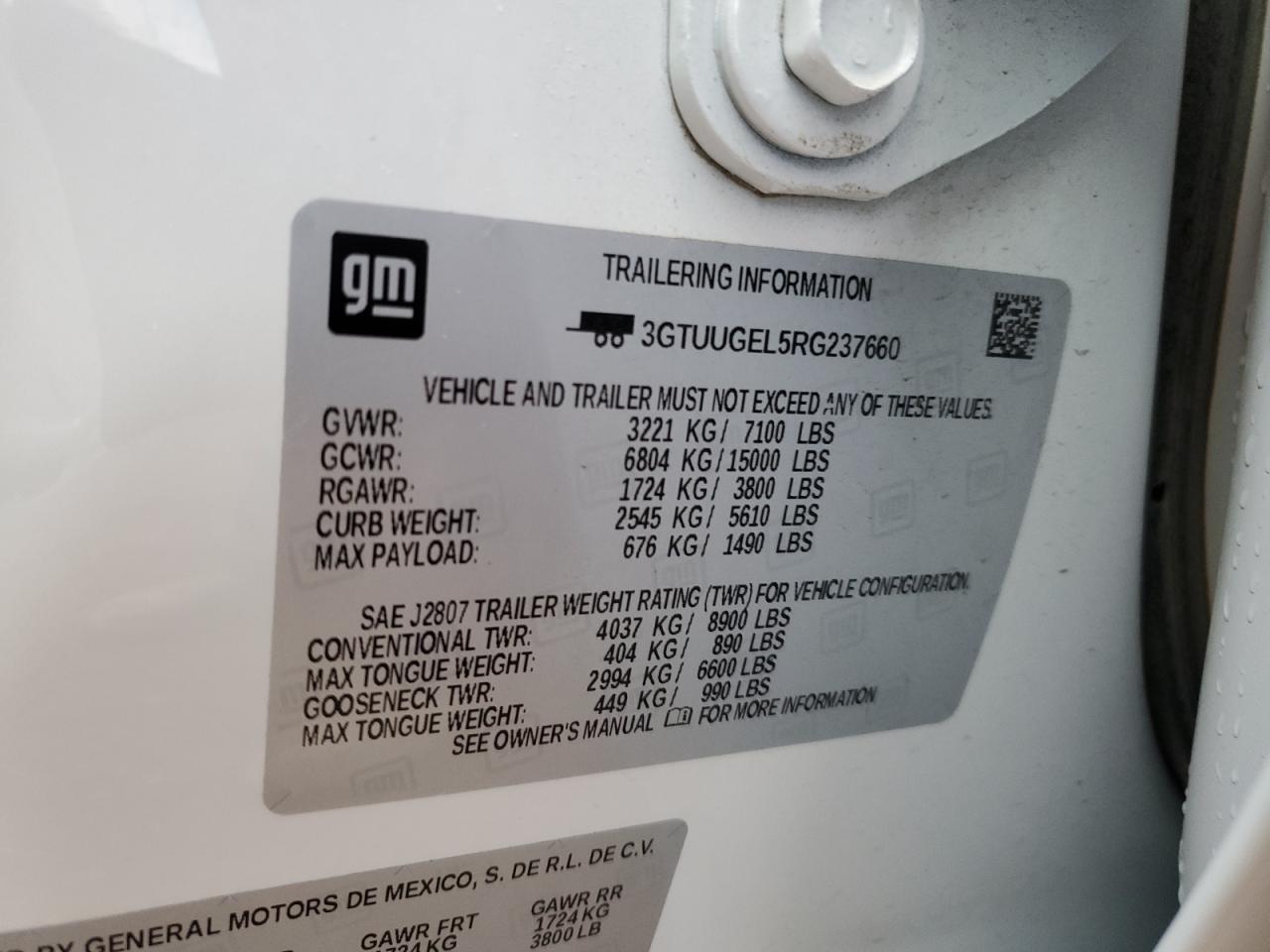 2024 GMC SIERRA K1500 DENALI VIN:3GTUUGEL5RG237660