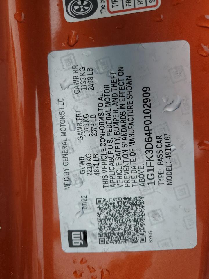 2023 CHEVROLET CAMARO ZL1 VIN:1G1FK3D64P0102909