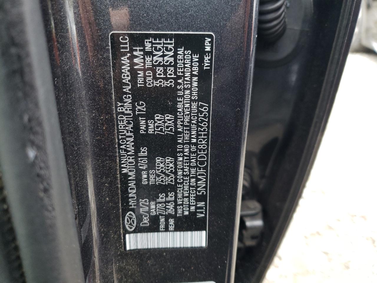 2024 HYUNDAI TUCSON SEL VIN:5NMJFCDE8RH362567