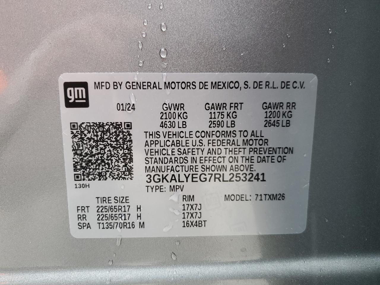 2024 GMC TERRAIN AT4 VIN:3GKALYEG7RL253241