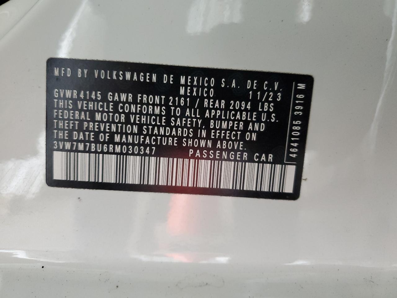 2024 VOLKSWAGEN JETTA SE VIN:3VW7M7BU6RM030347