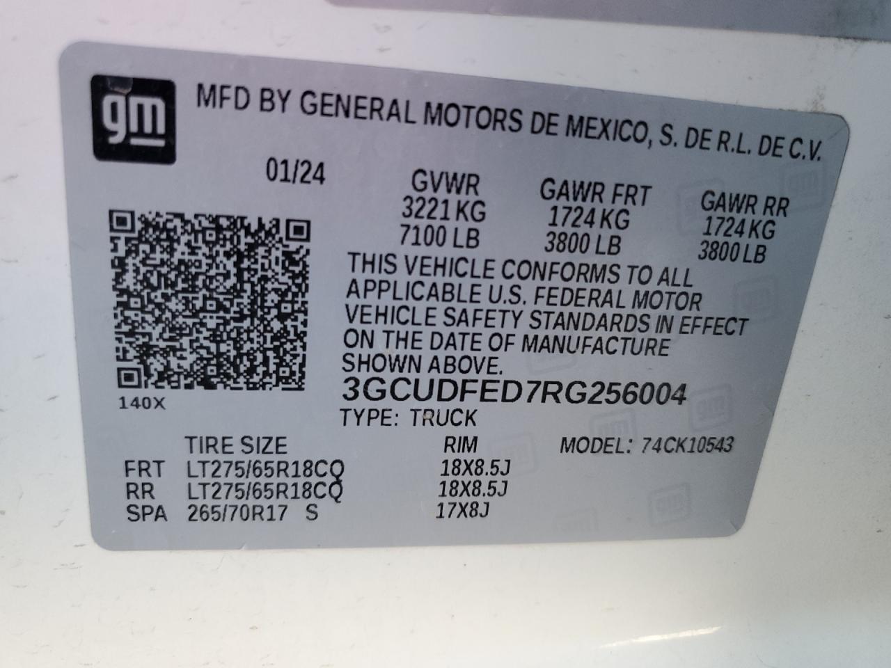 2024 CHEVROLET SILVERADO K1500 LT TRAIL BOSS VIN:3GCUDFED7RG256004