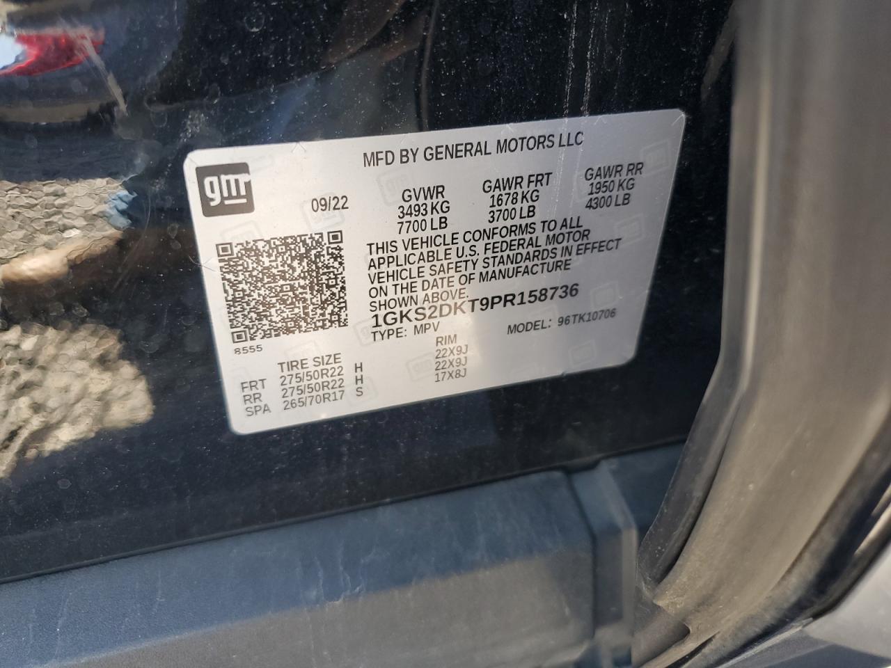2023 GMC YUKON DENALI VIN:1GKS2DKT9PR158736