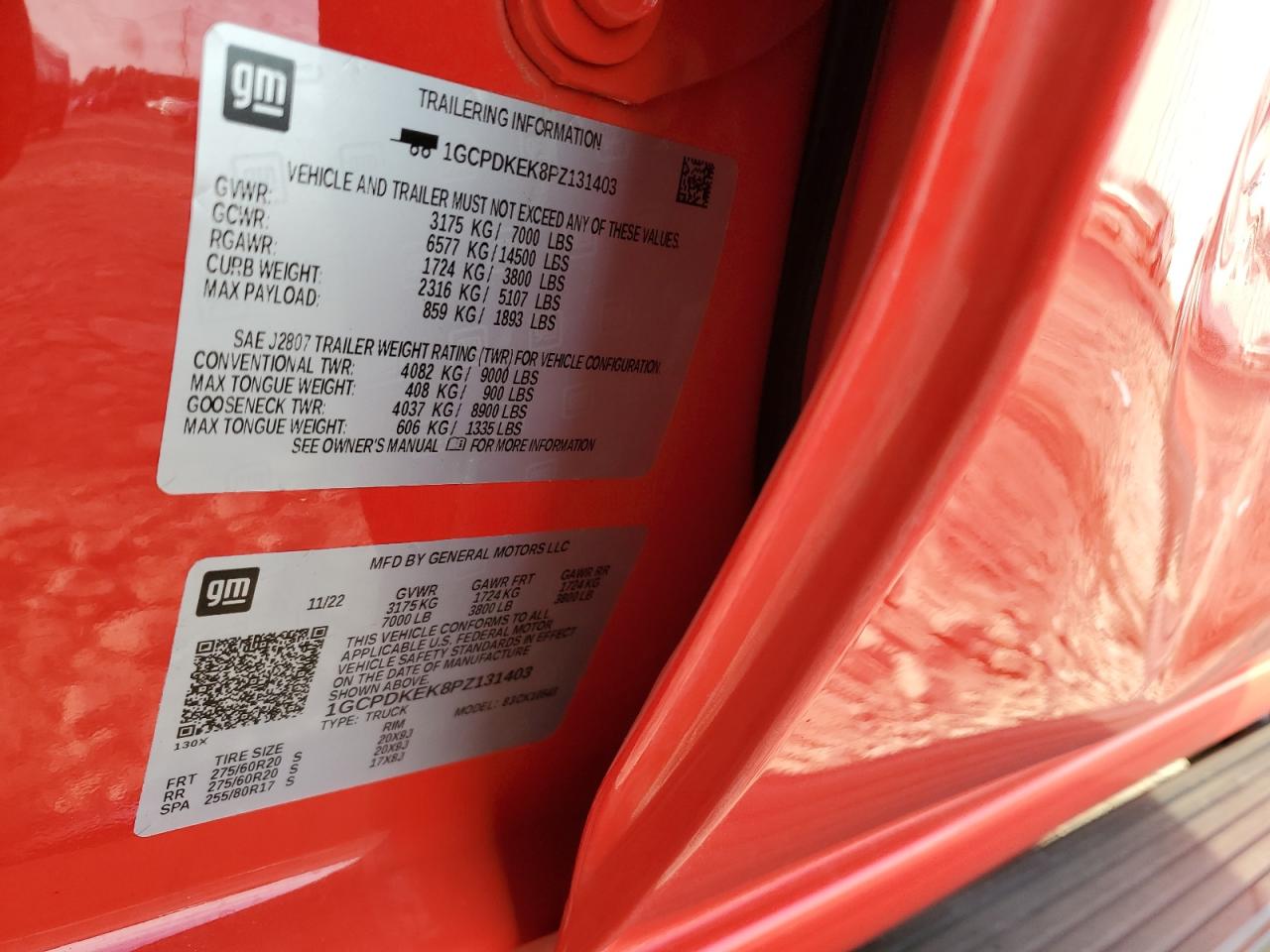 2023 CHEVROLET SILVERADO K1500 LT-L VIN:1GCPDKEK8PZ131403