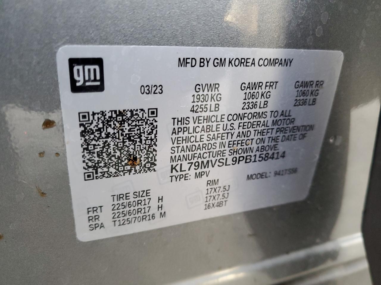 2023 CHEVROLET TRAILBLAZER ACTIV VIN:KL79MVSL9PB158414