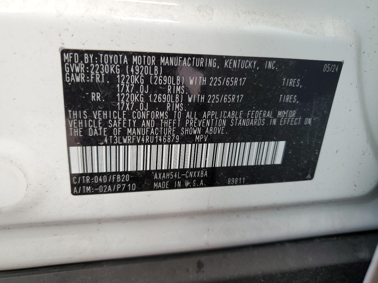 2024 TOYOTA RAV4 LE VIN:4T3LWRFV4RU146879