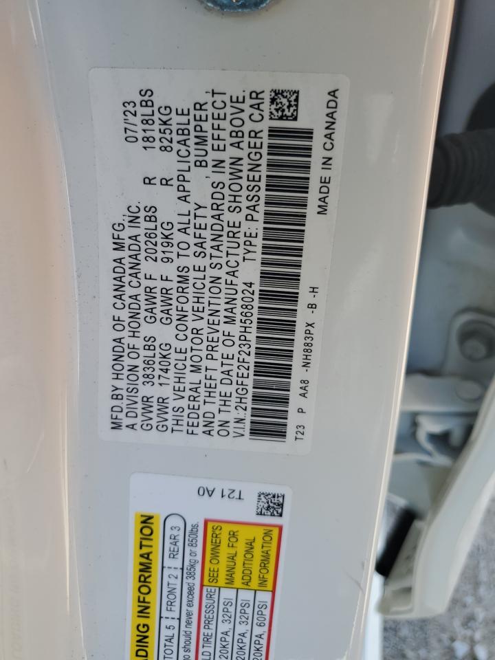 2023 HONDA CIVIC LX VIN:2HGFE2F23PH568024