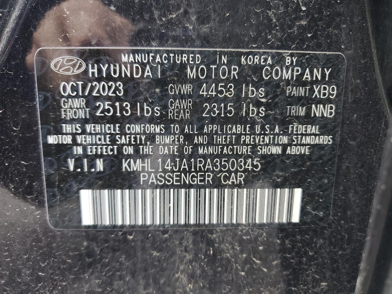 2024 HYUNDAI SONATA SEL VIN:KMHL14JA1RA350345