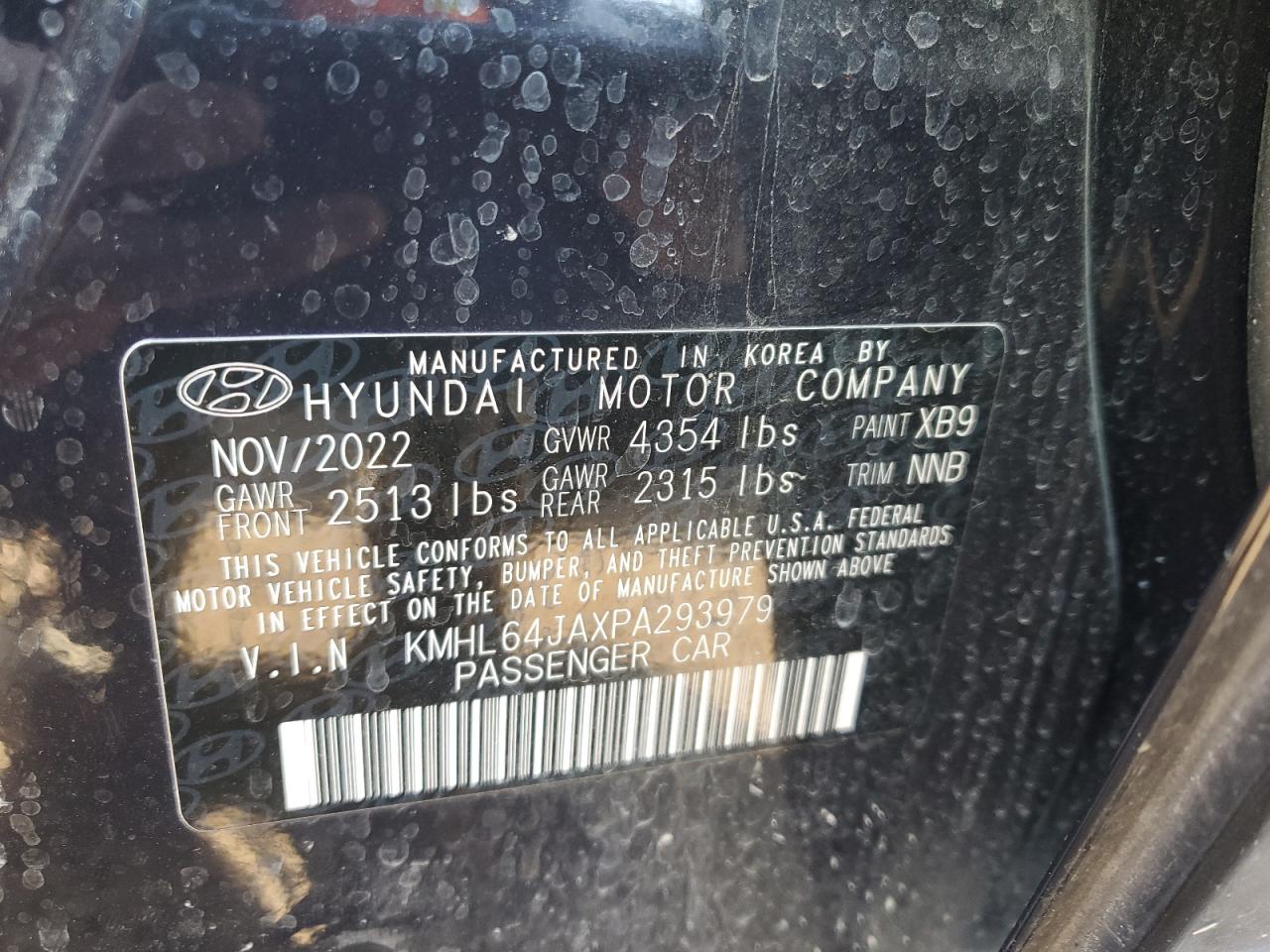 2023 HYUNDAI SONATA SEL VIN:KMHL64JAXPA293979