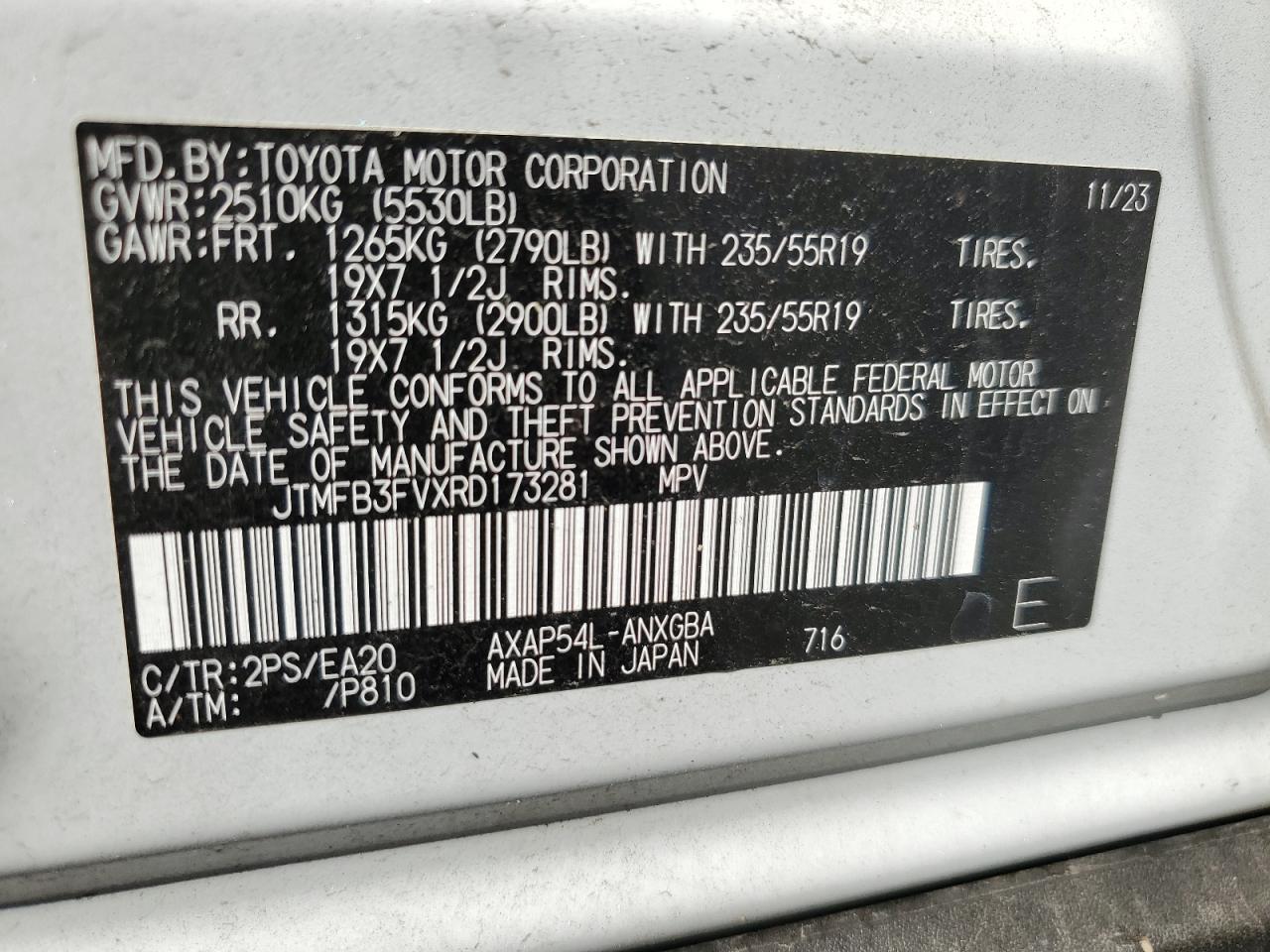 2024 TOYOTA RAV4 PRIME XSE VIN:JTMFB3FVXRD173281