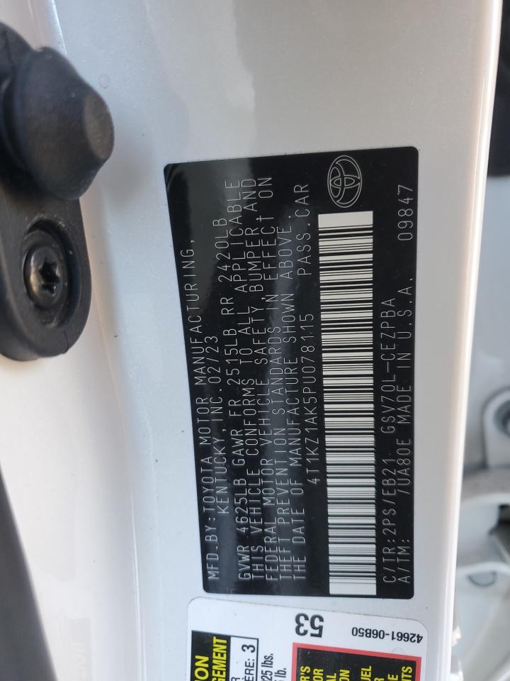 2023 TOYOTA CAMRY TRD VIN:4T1KZ1AK5PU078115