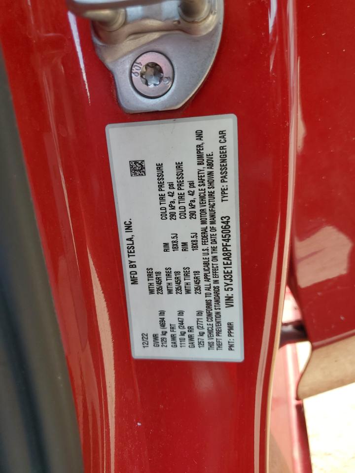 2023 TESLA MODEL 3  VIN:5YJ3E1EA8PF450643