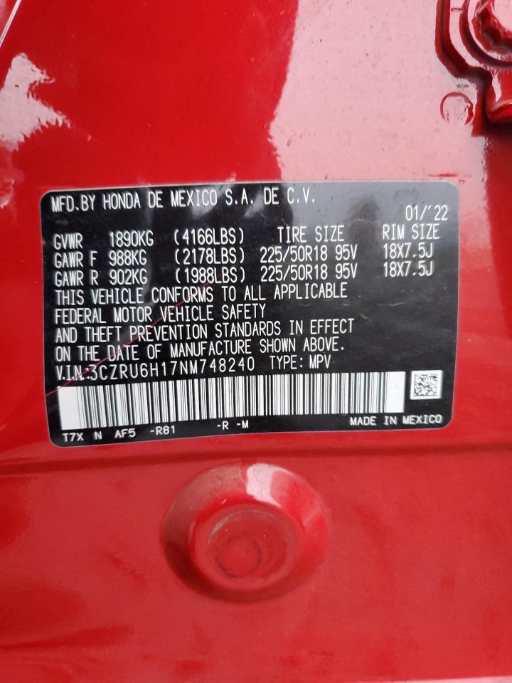 2022 HONDA HR-V SPORT VIN:3CZRU6H17NM748240