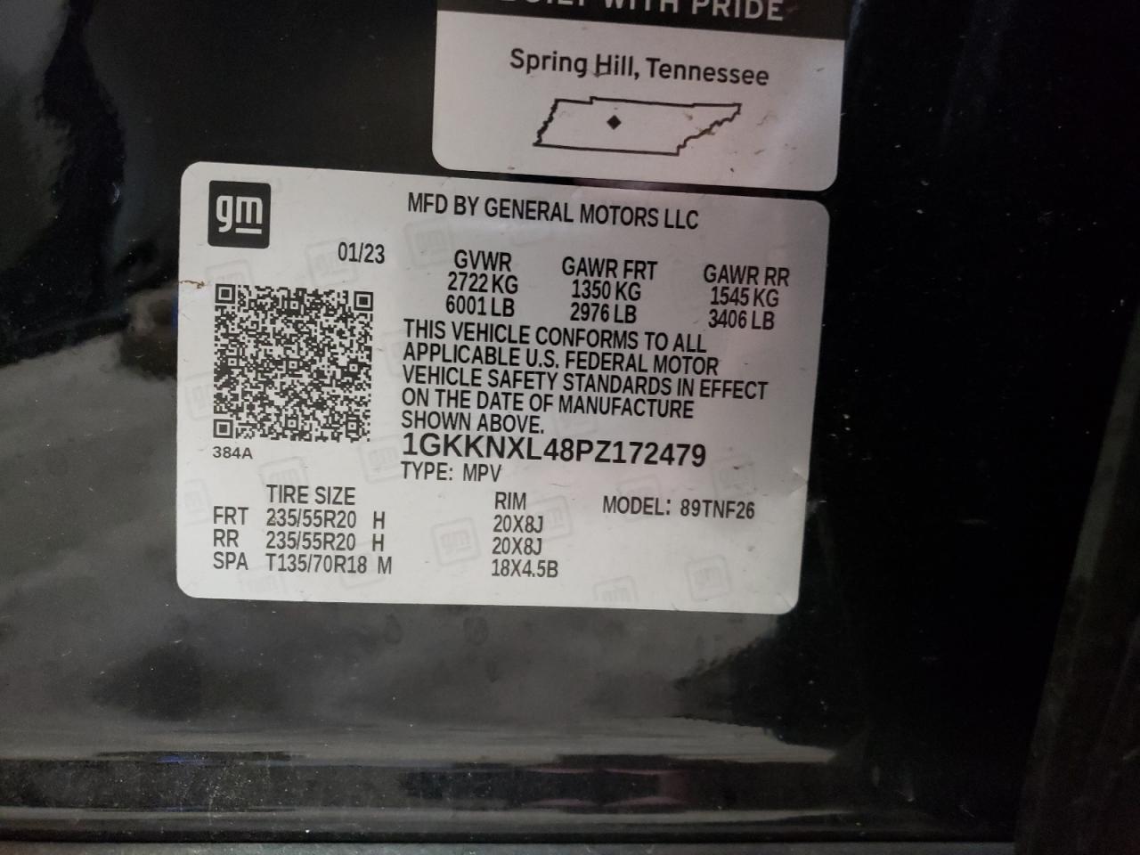 2023 GMC ACADIA DENALI VIN:1GKKNXL48PZ172479