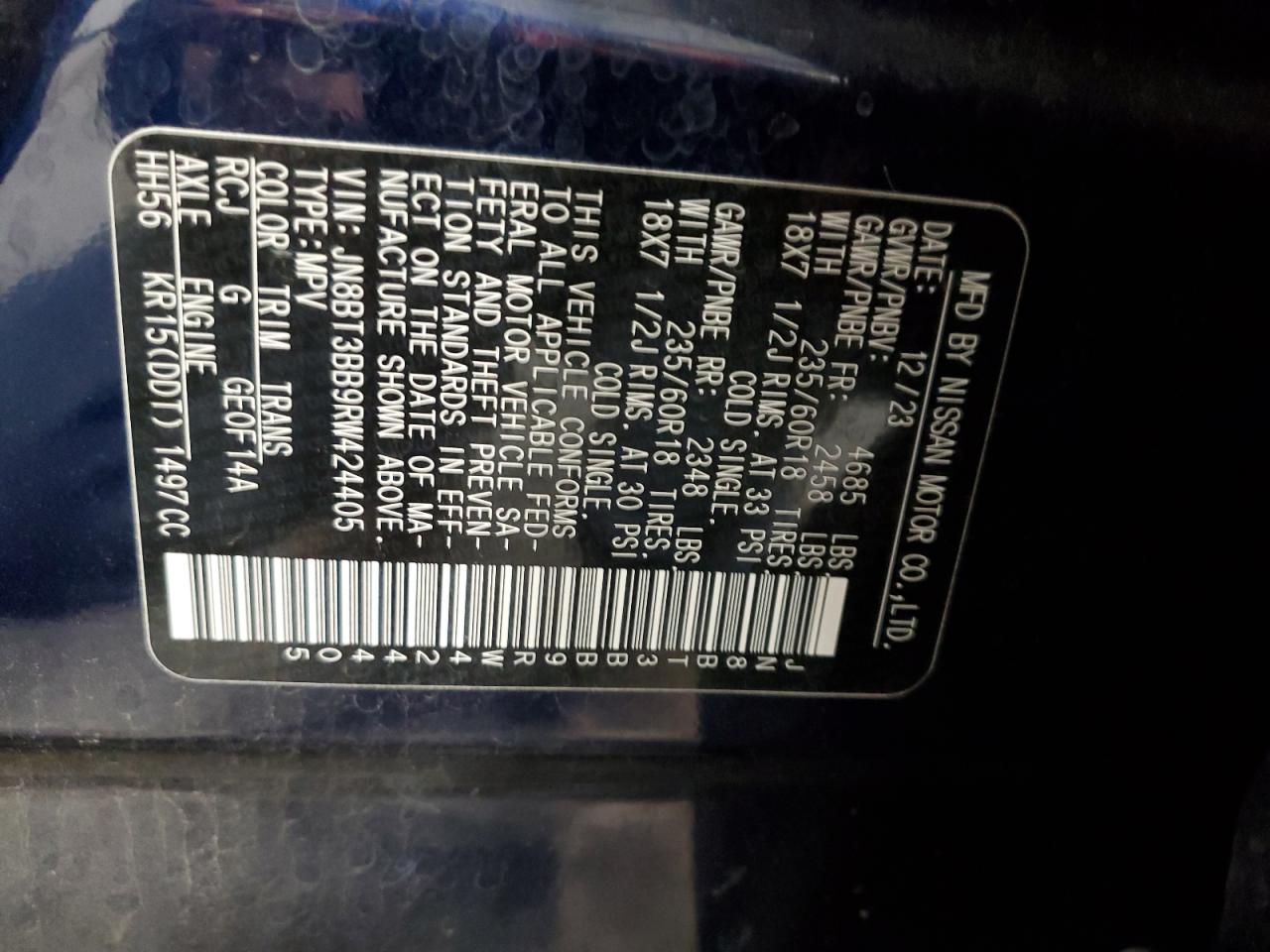 2024 NISSAN ROGUE SV VIN:JN8BT3BB9RW424405