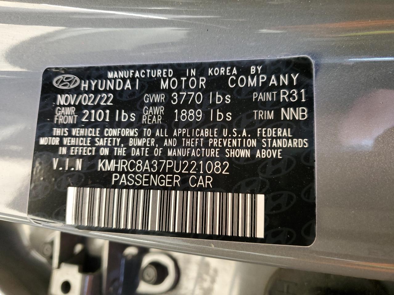 2023 HYUNDAI VENUE SEL VIN:KMHRC8A37PU221082