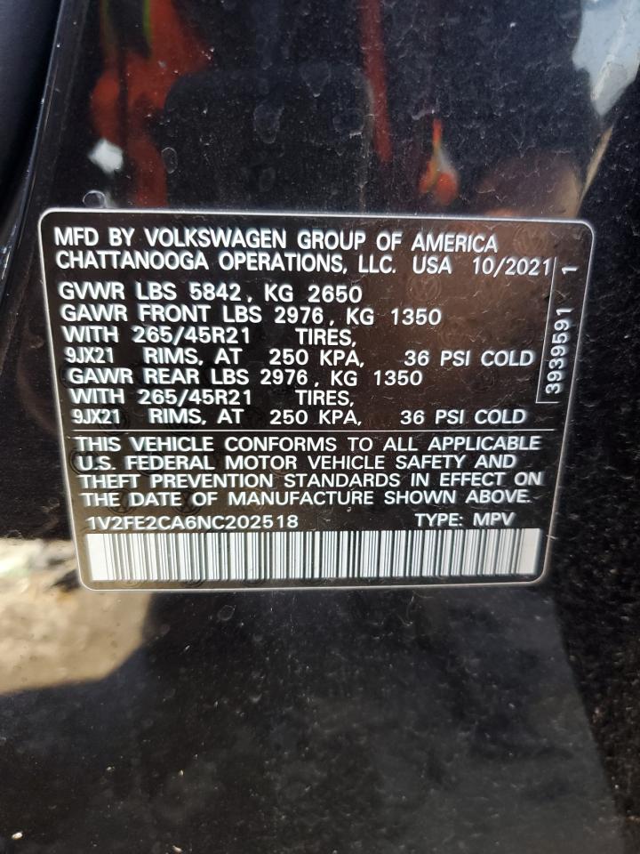 2022 VOLKSWAGEN ATLAS CROSS SPORT SEL PREMIUM R-LINE VIN:1V2FE2CA6NC202518