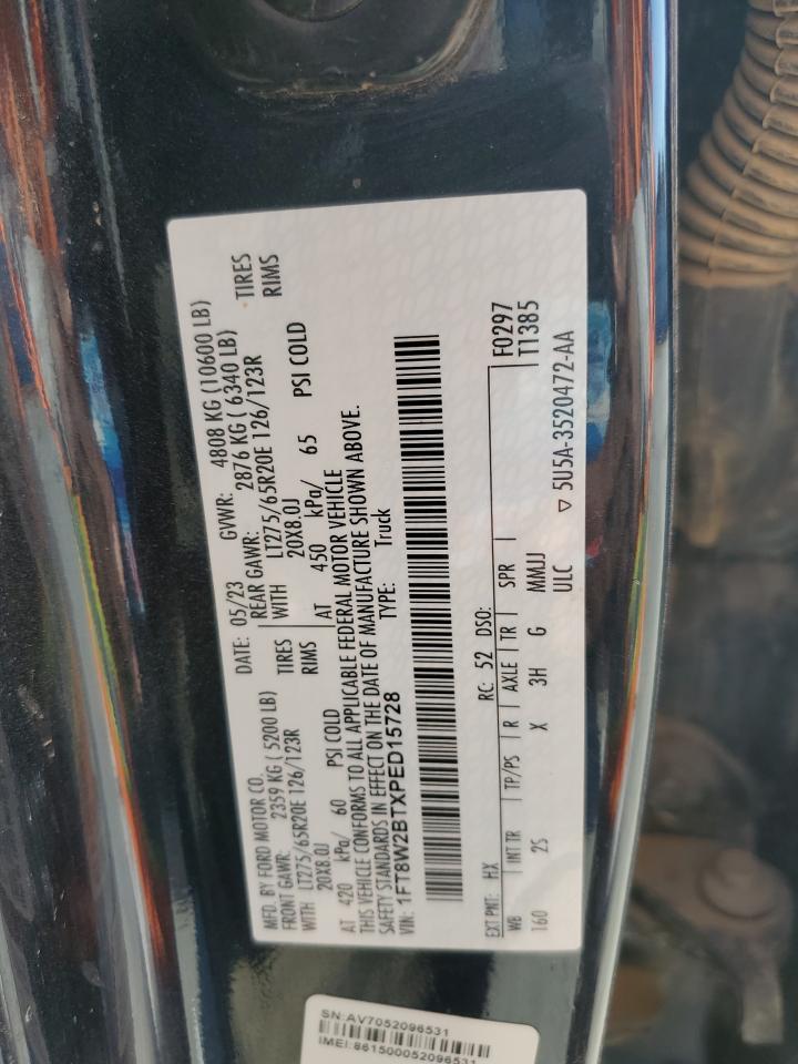 2023 FORD F250 SUPER DUTY VIN:1FT8W2BTXPED15728