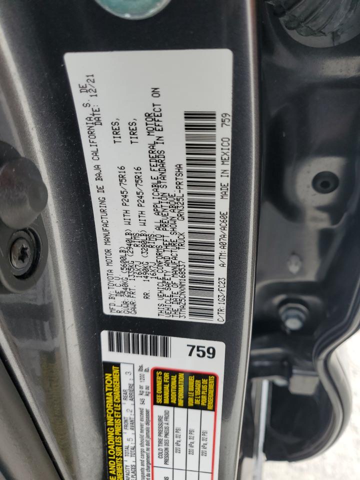 2022 TOYOTA TACOMA DOUBLE CAB VIN:3TMAZ5CNXNM168537